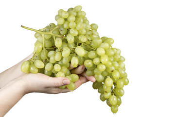 man holding his hand on a white background grapes