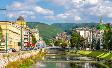 View of the historic centre of Sarajevo - Bosnia and Herzegovina - obrazy, fototapety, plakaty