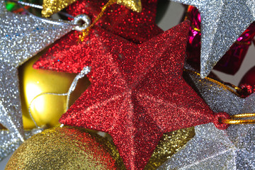 Red and silver five-pointed star with Christmas balls