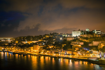 Fototapeta na wymiar Overview of Old Town of Porto, Portugal at night