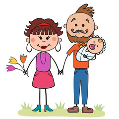 Vector illustration, cartoon, family, mom and dad, children, hol
