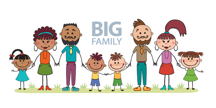 Vector illustration, cartoon, family, mom and dad, children, hol
