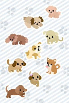The illustration of cute cute dogs.