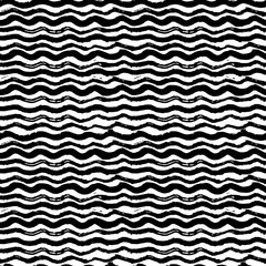 Waves - hand drawn marker and ink seamless pattern. Black scratchy texture with bold wavy lines