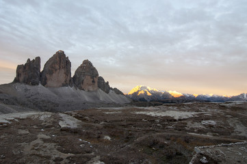 Cime di Lavaredo or Drei Zinnen / The Tre Cime di Lavaredo are three distinctive battlement-like peaks, in the Dolomites.
