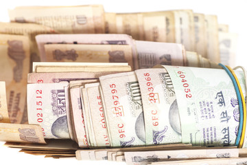 Indian Currency Rupee Notes isolated on white