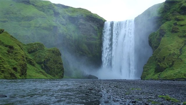 The famous Skogarfoss waterfall in the south of Iceland.