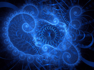Fototapeta premium Abstract computer-generated blue elegant ornament on a black bac