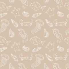 Cartoon seamless pattern with sea animals.