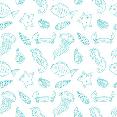 Cartoon seamless pattern with sea animals.