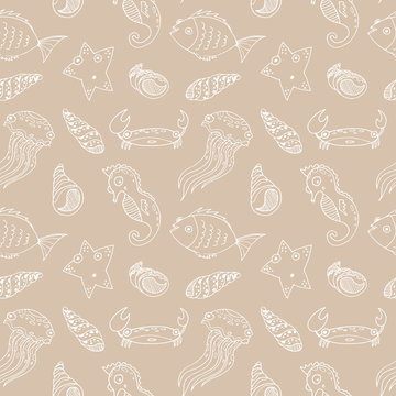 Cartoon seamless pattern with sea animals.