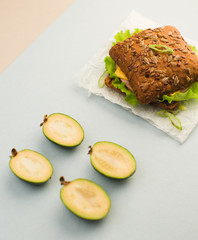 sandwich with meat and Kiwi