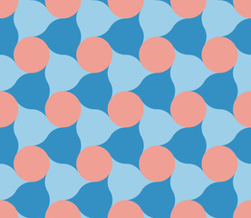 Vector Seamless Pink Blue Circles And Rounded Triangle Shape Tiling Pattern