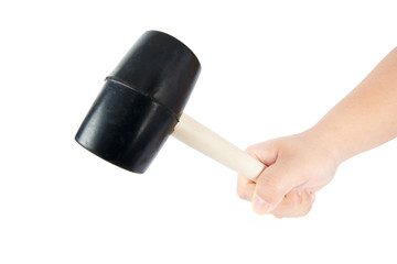 holding a rubber hammer