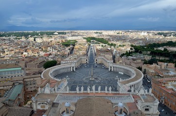 Square of St. Peter's in Rome. View from the Dome.
