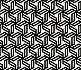 Vector Seamless Black And White Abstract Geometric Hexagonal Lines Pattern © Samolevsky
