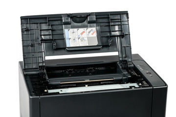 laser printer with opened front cover