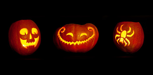 Three Halloween pumpkins
