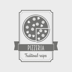 Pizza label. Logo for the Italian restaurant and cafe. Black and white. Can be used to design menu, business cards, posters