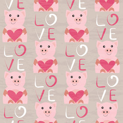 Pig with heart seamless pattern