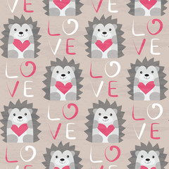Hedgehog with heart seamless pattern - 94718584
