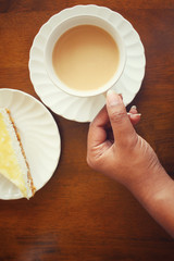 Lemon cheese cake with milk tea