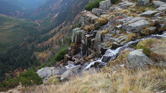 Pancava waterfall in Giant Mountains (Krkonose, Karkonosze) landscape, Czech Republic.