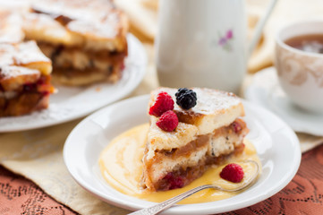 English Bread and Butter Pudding with Apples and Cranberries