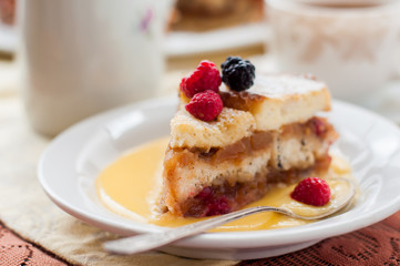 English Bread and Butter Pudding with Apples and Cranberries