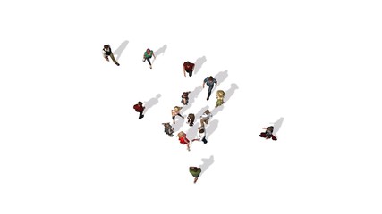 crowd of people in top-view isolated on white background
