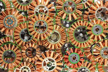 Colorful background of disassembled brushless dc electric motors
