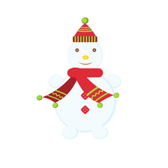 Funny Christmas snowman in a hat and scarf
