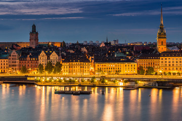 Fototapeta na wymiar Scenic summer night panorama of Stockholm, Sweden