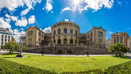Naklejka premium Norwegian Parliament building in Oslo