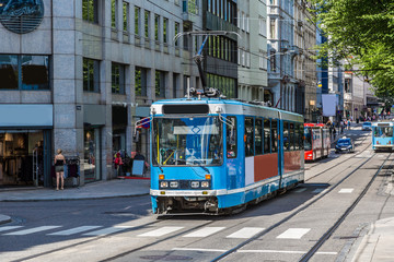 Fototapeta na wymiar Modern tram in Oslo, Norway
