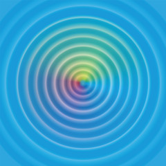Circular waves on water surface - with mystical rainbow colored aura. Vector illustration.