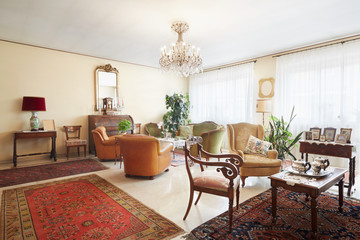 Living room, classic interior with antiquities