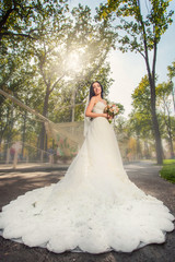 Bride in park