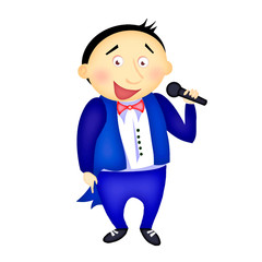 Man in suit with microphone.