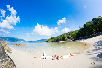 Couple getting marriage on the beach. Seletive focus