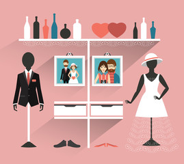 Wedding Clothing store. Boutique indoor. Flat design vector illustration.