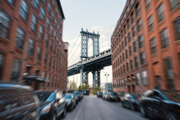 Manhattan Bridge. New York City. Radial defocused image.