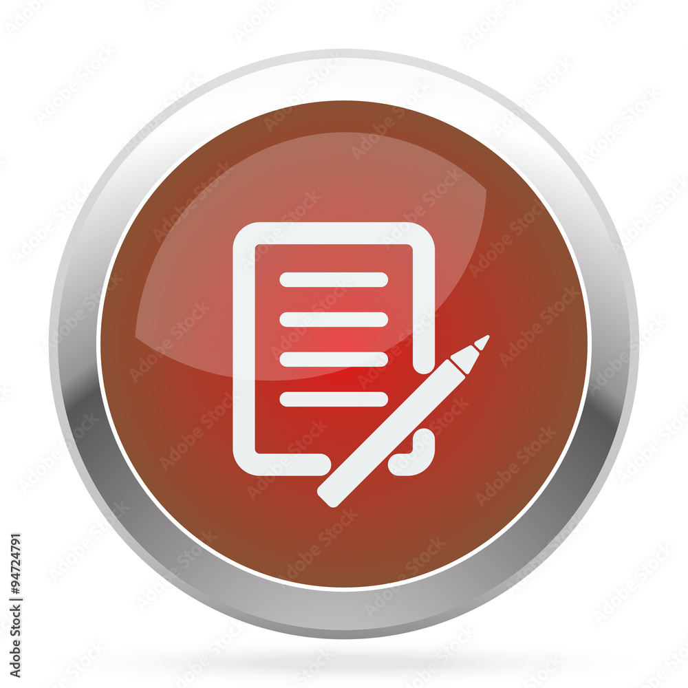 Wall mural white pen and paper icon on red web app button
