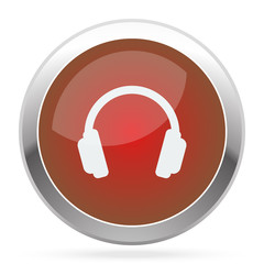 White Headphones icon on red web app button