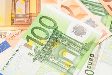 One Hundred Euro Banknote On Euro Bills Background
