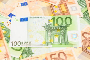 One Hundred Euro Banknote On Euro Bills Background