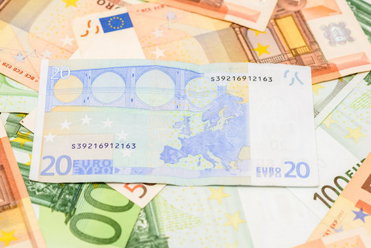 Twenty Euro Banknote On Euro Bills Background