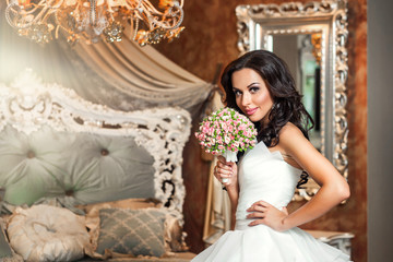 Naklejka premium Beautiful woman bride in wedding dress