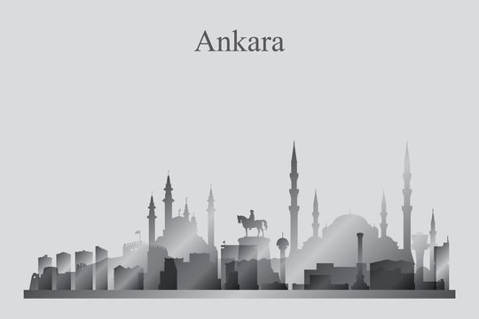 Ankara city skyline silhouette in grayscale