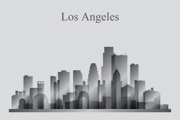 Naklejka premium Los Angeles city skyline silhouette in grayscale